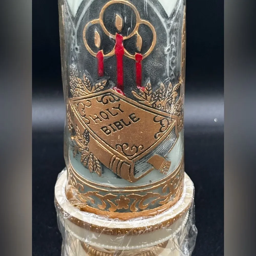 Holy Night Candle & Holder  Holy Bible Christmas 1978 New Old Stock Hong Kong